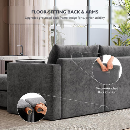 Ihanherry 146" Oversized Modular Sectional Sofa, Modern V Shaped Cloud Couch with 2 Storage Ottoman, 8-Seat Comfy Chenille Deep Seat Sofa with 2 Pillows for Living Room, Grey