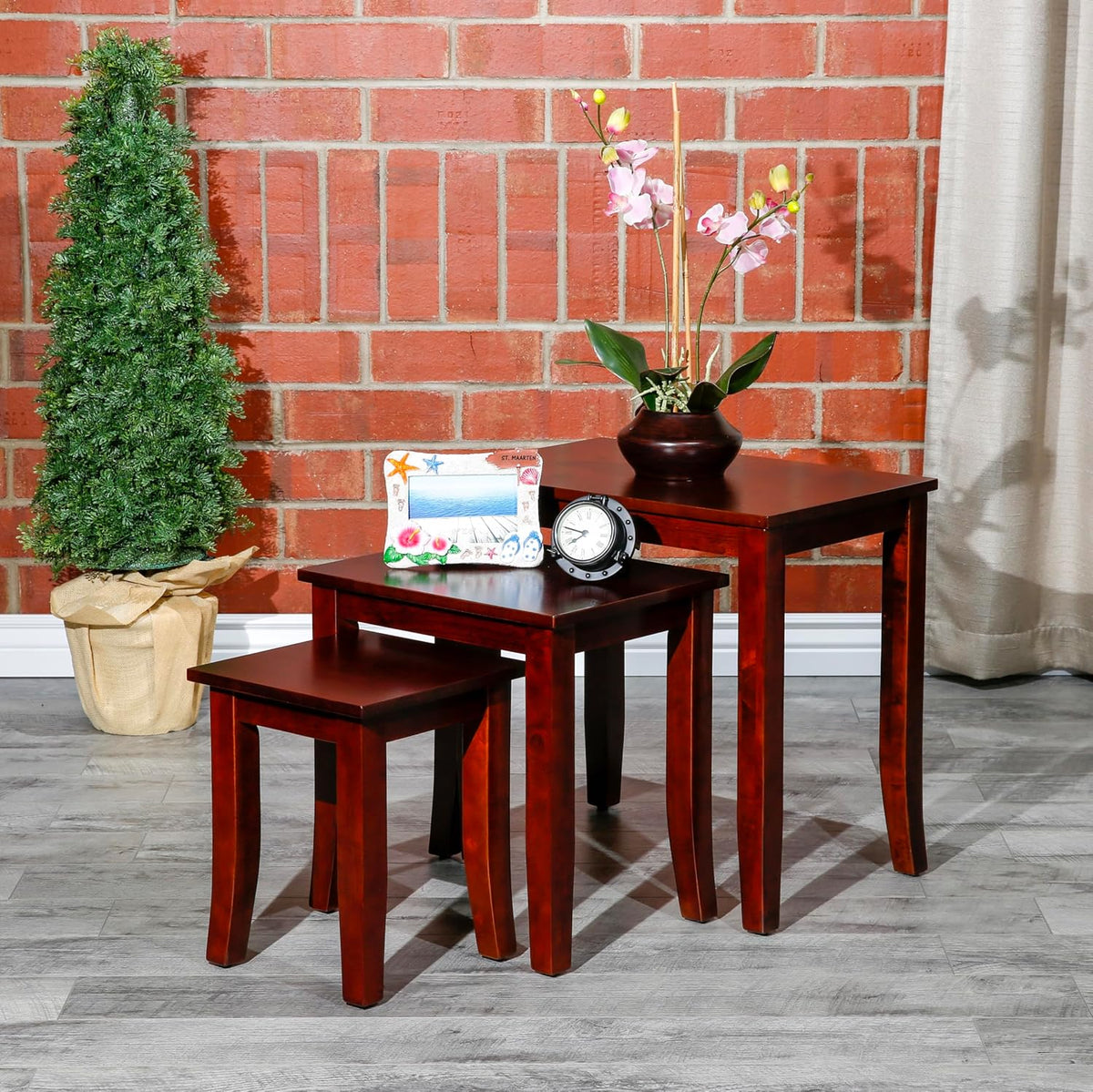 3-Piece Cherry Nesting Tables, Space-Saving Furniture Set, Ideal for Apartments and Small Rooms, Multi-Purpose Use as Coffee Table, Side Table, or Display Stand, Wood
