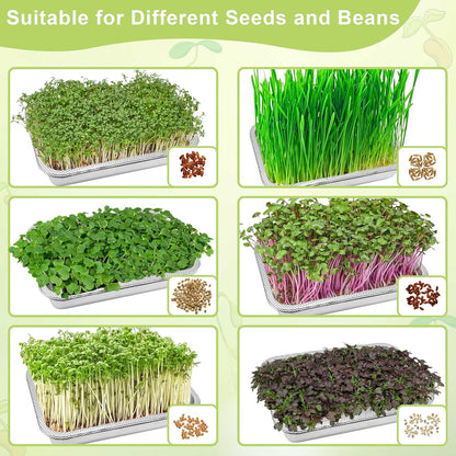 Stainless Steel Sprouts Growing Kit 4-Tier 14 inch Trays, Microgreens Growing Kit, Seed Sprouting Tray with Encrypted Mesh Sprouts for Beans Alfalfa Broccoli Wheat Grass