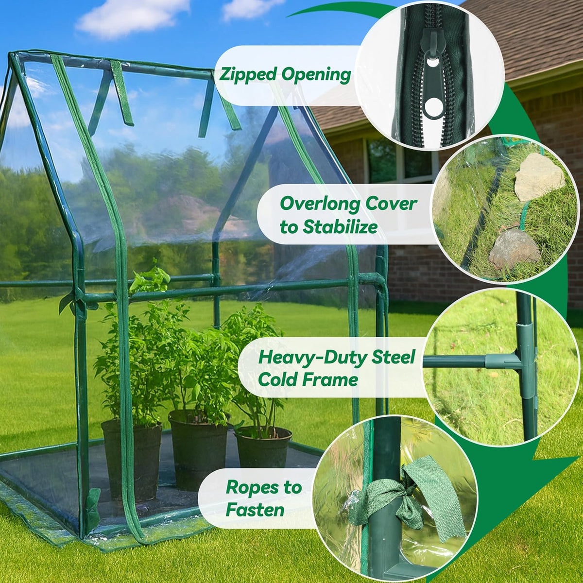 Gardzen Mini Greenhouse Indoor with Waterproof Bottom, Heavy Duty Portable Green House for Outdoor, Ideal for Seed Starting, Germination and Weather Protection, 36.2"(L) x 36.2"(W) x 42.5"(H)