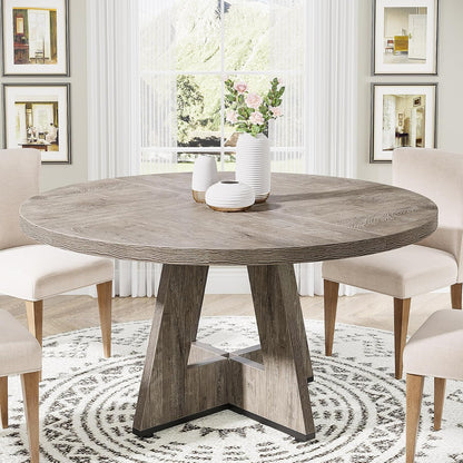 Tribesigns 47 inch Round Dining Table Wood Kitchen Table for Dining Room, 47" Dinner Room Tables for 4-6, Farmhouse Accent Furniture with Wooden Tabletop and Cross Base, Rustic Grey | for Dining Room