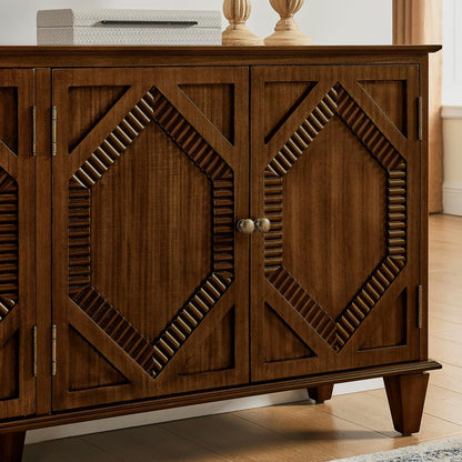 KEIKI 65.2" Mid Century Modern Sideboard Buffet Cabinet with Storage, Walnut Credenza Console Table with Adjustable Shelf, Farmhouse Coffee Bar Wine Cabinet for Living Room, Entryway, Kitchen, Walnut
