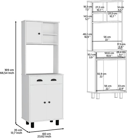 Waco 67" H Kitchen Pantry with Two Cabinets, Two Open Shelves, and One Drawer,White