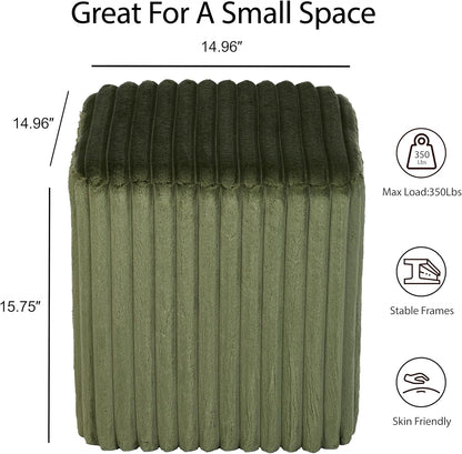 Modern Square Vanity Stools, Small Striped Pattern Ottoman, Cute Velvet Foot Stool, Tufted Fabric Footrest, Upholstered Vanity Chair, Stool for Makeup, Bedroom, Living Room(2, Square-Dark Green)
