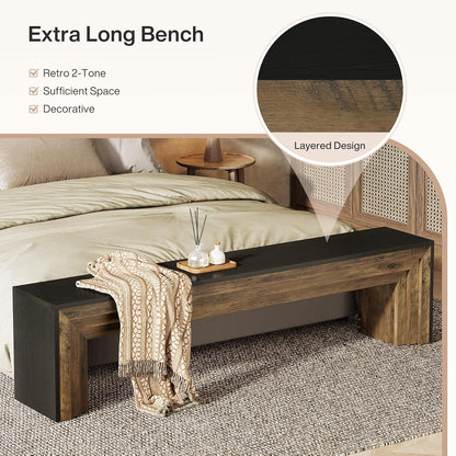 Tribesigns 71" Extra Long Rustic Entryway Bench, Modern Farmhouse Shoe Bench Wooden Indoor Seating with Layered Design for Hallway, End of Bed, Living Room, Dining Room, Black & Brown