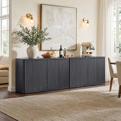SICOTAS Buffet Cabinet with Storage Accent Sideboard with 4 Doors 66.3" Wide Fluted Credenza Modern Buffet Table Media Console Cabinet Entryway Cabinets for Living Room Kitchen Dining Room Hallway