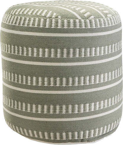 LR Home Dash and Stripe Geometric Indoor Outdoor Pouf, Green/White, 20" x 20" x 20"
