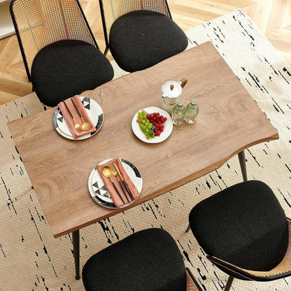 Modern 47 Inch Dining Table, Irregular Rectangle Kitchen Table for 4-6 People, Home Kitchen Table with Engineered Wood Tabletop and Metal Legs for Dining Room, Living Room