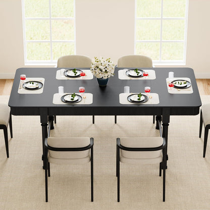 78 Inch Fluted Kitchen Dining Table for 6 8 10, Large Rectangular Kitchen Table with Drawers, Mid Century Modern Long Dinner Table Dining Room Tables with Solid Wood Legs for Home Living Room, Black