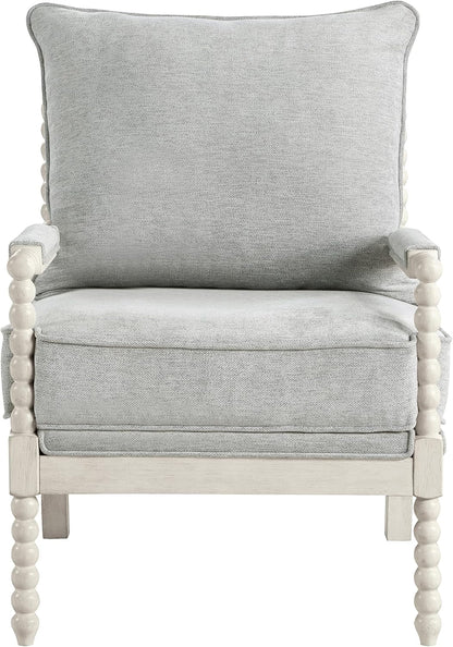 OSP Home Furnishings Kaylee Spindle Accent Chair with Antique White Wood Frame, Smoke Grey Fabric