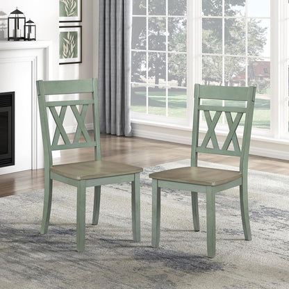 Lexicon Wood Dining Chair, Set of 2, Greywash/Antique Teal | Double Cross Back, Rustic Armless Chairs, Kitchen and Dining Room Furniture, Two-Tone Finish