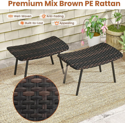 Tangkula Set of 2 Patio Ottomans, Multipurpose Rattan Ottomans w/Padded Quick Dry Foam & Heavy-Duty Metal Legs, Outdoor Wicker Footrest Extra Seating for Poolside, Backyard All Weather Resistant