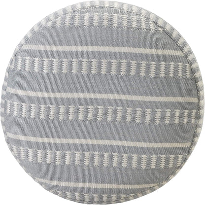 LR Home Dash and Stripe Geometric Indoor Outdoor Pouf, Blue/White, 20" x 20" x 20"