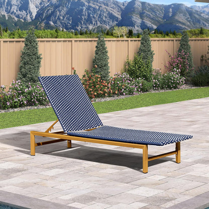 PURPLE LEAF 1 Piece French Patio Chaise Lounge Rattan Teak Frame, Navy | All-weather PE Wicker, Wood-Grain Aluminum Frame, 5 Adjustable Positions, Non-Slip Pads, 440 lbs Capacity, For Pool, Garden