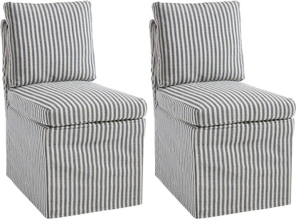 Kmax Slipcovered Dining Chairs Set of 2, Modern Upholstered Armless Kitchen Chair, Accent Single Sofa Chair for Diningroom Livingroom, Blue Stripe