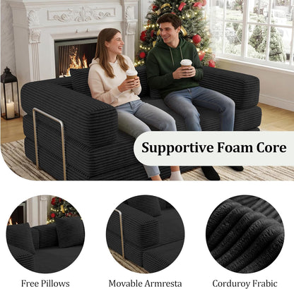 BSHOMGI Convertible Futon Sofa Bed, Couch for Living Room,Modular Futon Couch with Fixed-Shape Frame Corduroy Loveseat Sleeper Sofas with Pull-Out Couches for Small Space Apartment