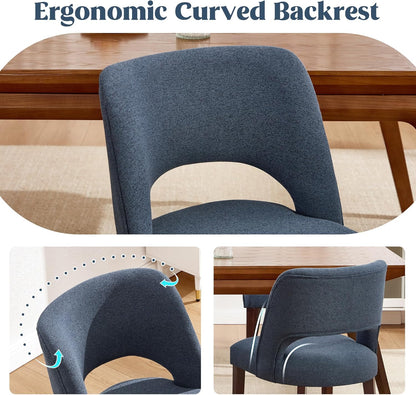 Dining Chairs Set of 6,Modern Dining Room Chairs with Thick Cushions,Upholstered Linen Fabric Kitchen Chairs for Kitchen Dining Room DARKBLUE
