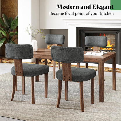 AMERLIFE Kitchen Chairs, Set of 4 Modern Linen Chairs with Upholstered Curved Backrest & Seat, Hardwood Frame, Dark Grey