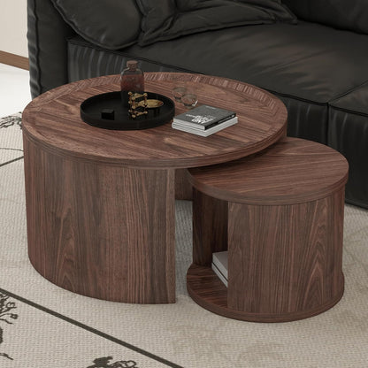 32" Anti-Slip Nesting Tables, Nesting Side Tables with Smooth Wood top, Nesting Coffee Tables with Minimalist Aesthetic for Modern Interior Home Spaces, Natural Wood