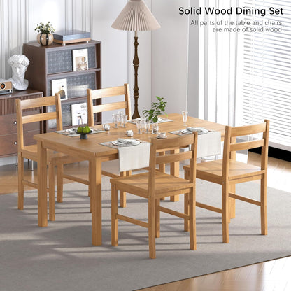 43.3 inch Solid Wood Indoor Modern Rectangular Dining Table Set for 4, Table and 4 Solid Wood Dining Chairs for Kitchen, Bar, Living Room, Breakfast Nook, Natural