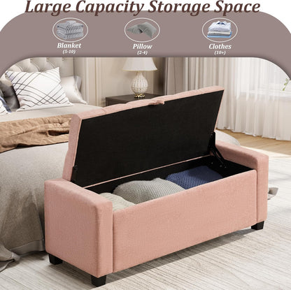 Royal Windsor Ottoman with Storage,Tufted Storage Bench with Safety Hinge,Holds up to 350 lb,Upholstered Bench with Seating for Bedroom, Living Room,Entryway,Pink