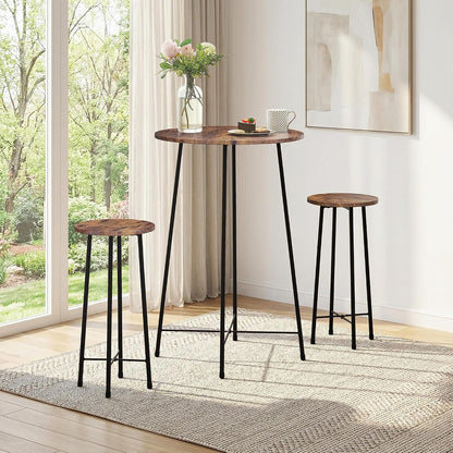 VECELO 3 Piece Pub Table and Chairs Sets Counter Height Bistro Bar Sets with 2 Barstools for Kitchen Breakfast Nook, Small Space, Apartment, Breakfast Dinner Restaurant, Brown