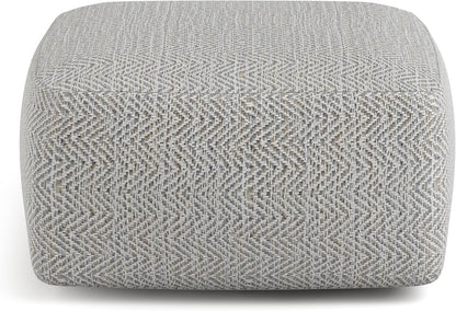 SIMPLIHOME Nate 20" Wide Square Pouf in Patterned Grey Melange Cotton