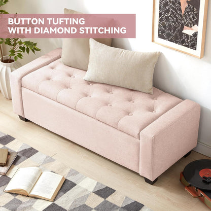 Mangodan 48" Ottoman with Storage, Soft Storage Ottoman Bench for Bedroom, Tufted Upholstered Window Benches, End of Bed Bench for Living Room, Entryway Bench with Seating, Foot Rest, Pink