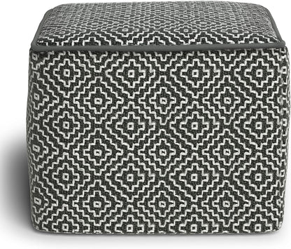 SIMPLIHOME Brody 18" Wide Square Pouf in Distressed Black Vegan Leather | Versatile boho indoor/outdoor footstool, extra seating for living room or bedroom or patio with assembled design, assembled.