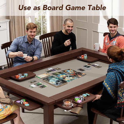 Convertible Board Game Table for 4-6 Players, Spacious Gaming Space w/Clean-Edge Table Top, Non-Slip Play Mat, Cup Holder & Game Tray, Dining Table w/Storage for DND, Poker Card, Family Dinner
