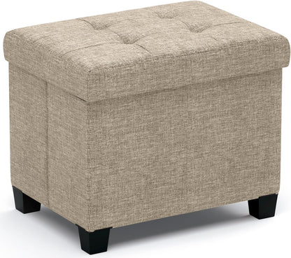 Ornavo Home Small Rectangle Storage Ottoman with Legs, 12x16x12, Tan/Taupe | Foot Rest Stool Seat; Holds Up to 600 lbs; Ideal for Living Room, Bedroom, Home Office or Dorm