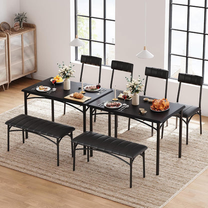 Dining Table Set for 4, Small Dining Table Set with Upholstered Bench and 2 Chairs, Kitchen Table and Chairs for 4, for Small Space, Apartment, Dinner, Rustic Black