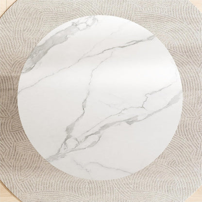 Round Dining Table with Marble Grain Top for 4-6 People,35.43 Inches Dining Room Table with Pleated PU Leather Pedestal Base, Circle Kitchen Tables for Dining Room, Kitchen, Living Room