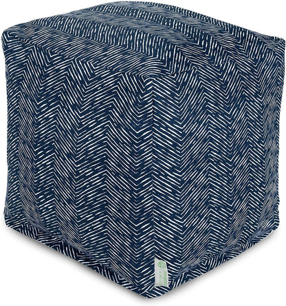 Majestic Home Goods South West Navy Cube Ottoman Pouf Foot-Rest Seat – Indoor Outdoor Bean-Bag Footstool, Small Decorative Boho Ottoman Floor Cushion, 17in Square Durable Washable Cover