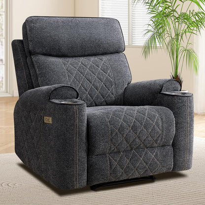 EBELLO Power Recliner Chair, Electric Fabric Reclining Sofa with Cup Holders, USB Type-C Charging Ports, for Small Living Room, Bedroom and Meeting Room, Grey