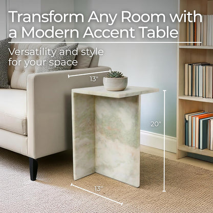 Elegant Boho Glam Accent Table with Stylish Modern Design – Solid Marble Stone Square Side Table for Living Room, Bedroom, Office, & Home Decor – 13 x 20 Inches