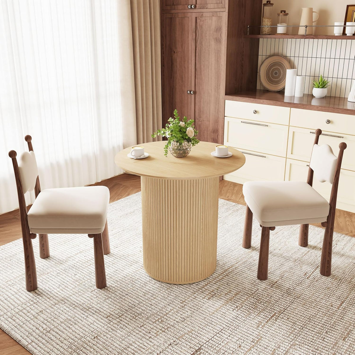 AVZEAR 31.5" Round Dining Table for 2 People, Small Kitchen Dinner Table with Fluted Wood Base, Farmhouse Circle Dining Tables for Home, Kitchen, Dining Room, Living Room (Nature)