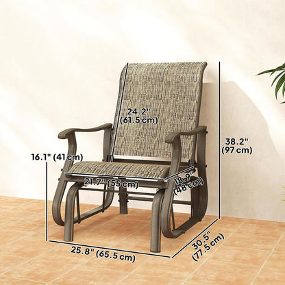 Outsunny Outdoor Glider Chair Patio Garden Steel Frame Light Mixed Brown | Gliders for Outside Patio, Mesh Fabric, Backyard, Porch