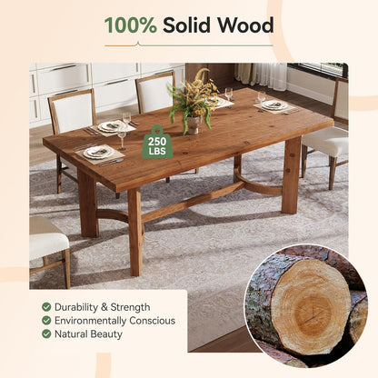 63" Solid Wood Dining Table for 4-6, Farmhouse Rectangle Kitchen Table with Thicken Tabletop and Sturdy Construction, Modern Wooden Dinner Table for Dining Room, Kitchen, Walnut