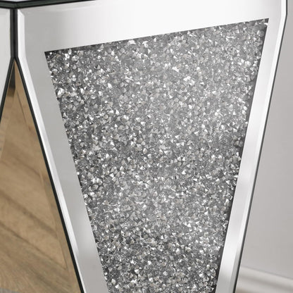 Henf Mirrored End Table Modern Inverted Triangular Side Table with Crystal Design Decorative Glass Accent Small Coffee Table Bedside Table for Home Decoration Crystal Diamond Bed Night Stand