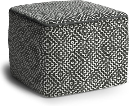 SIMPLIHOME Brody 18" Wide Square Pouf in Distressed Black Vegan Leather | Versatile boho indoor/outdoor footstool, extra seating for living room or bedroom or patio with assembled design, assembled.