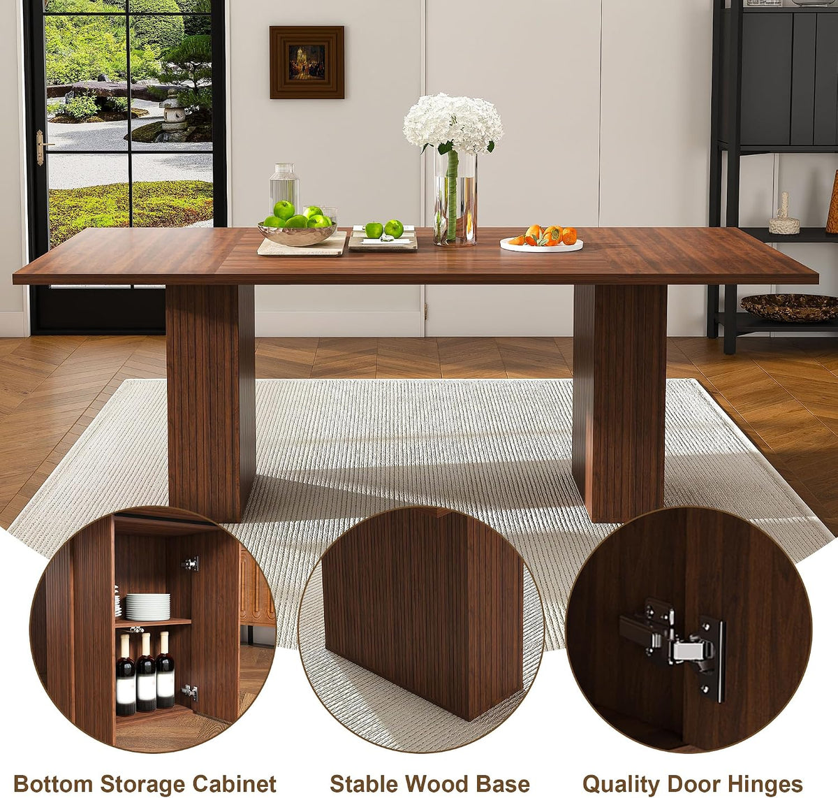 Rectangle Dining Table for 4-6, 78" Modern Dining Room Table with 2-Tier Storage Shelf Wood Rectangle Kitchen Dinner Furniture for Home, Dining Room