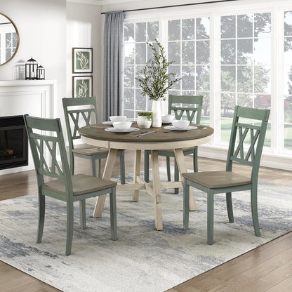 Lexicon Wood Dining Chair, Set of 2, Greywash/Antique Teal | Double Cross Back, Rustic Armless Chairs, Kitchen and Dining Room Furniture, Two-Tone Finish