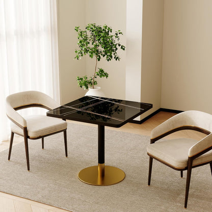 Henf 31.5'' Square Dining Tulip Table for 2 4, Modern Black Faux Marble Bistro Table with Sintered Stone Tabletop, Small Black Gold Metal Edge & Base Tulip Tables for Dining Room, Cafe, Apartment