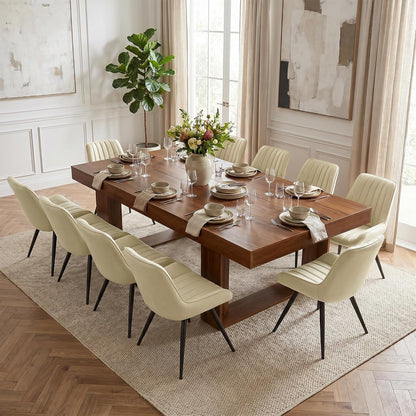 Miereirl 9-Piece Modern Farmhouse Dining Table Set, 86.6" x 47.2" Sturdy Stable Dining Table with 8 Chairs, Rectangular Kitchen Table Set for 8,(Walnut Table+8 Beige Chairs)