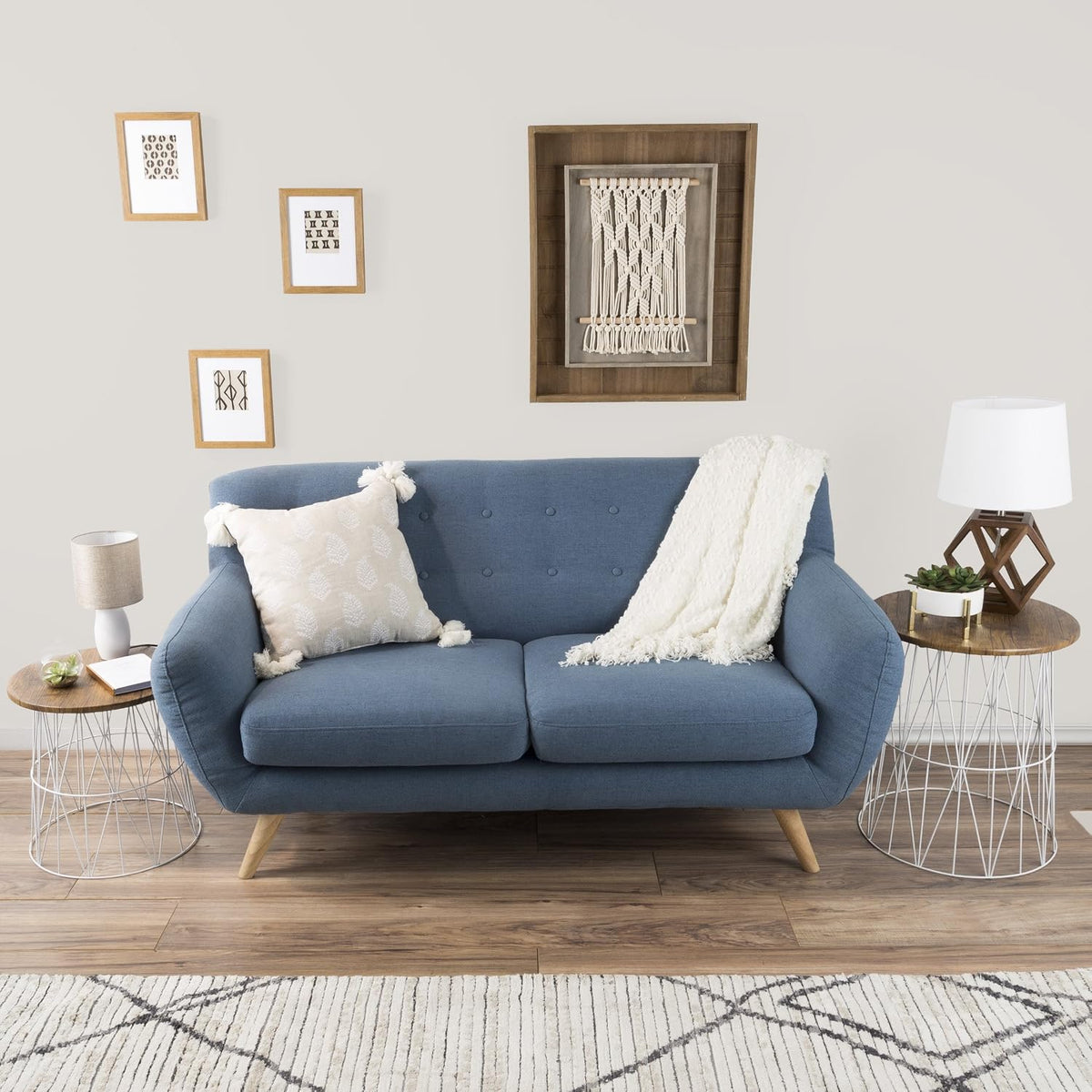 End Tables Set of 2 - Nesting Tables with Removable Wood Tops and Metal Wire Baskets for Blanket Storage - Round Side Furniture for Living Room, Bedroom, or Home Office by Lavish Home (Brown/White)
