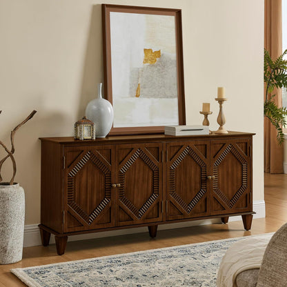 KEIKI 65.2" Mid Century Modern Sideboard Buffet Cabinet with Storage, Walnut Credenza Console Table with Adjustable Shelf, Farmhouse Coffee Bar Wine Cabinet for Living Room, Entryway, Kitchen, Walnut