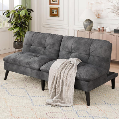 Vongrasig Futon Sofa Bed Velvet Futon Couch with Adjustable Backrest, Small Convertible Folding Sleeper Sofa Bed, Modern Loveseat for Living Room, Bedroom and Small Space, (Gray)