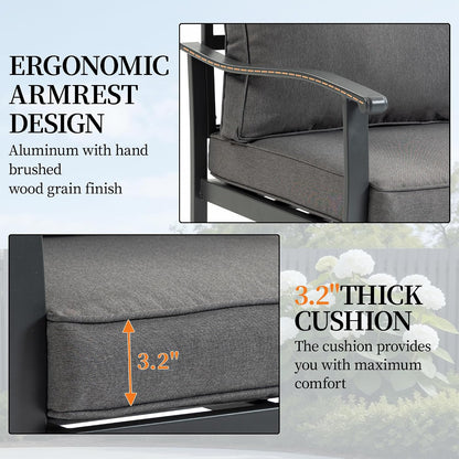 Outdoor Patio Furniture Set, 1 PCS 3-Seat, All-Weather Metal Modern Outside Sofa with Washable Thick Cushion for Garden/Backyard/Porch, Grey