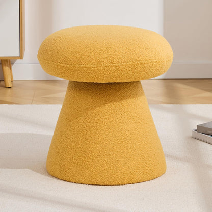 FOXHUNTER Mushroom Ottoman Foot Rest Pouf Ottoman with 360° Rotation, Footstool for Makeup Room Living Room Bedroom Entrance(Yellow, Teddy)